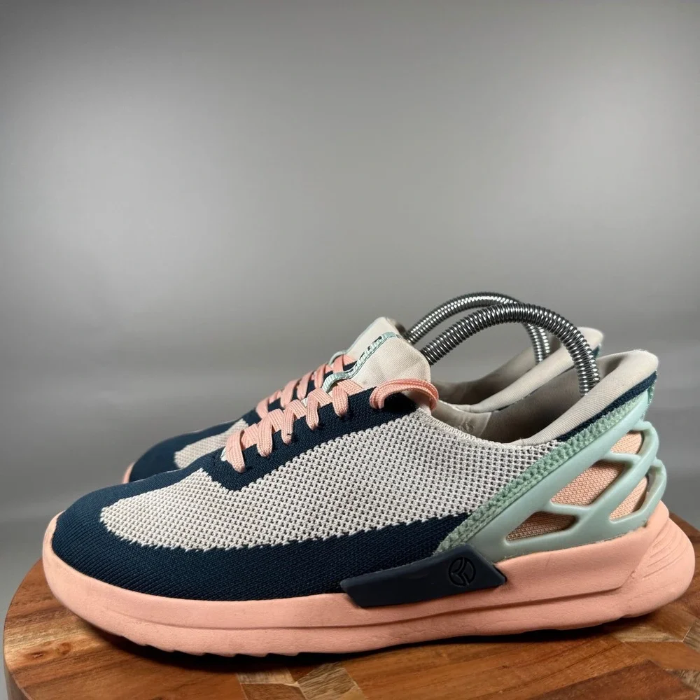 Kizik Lima Hands Free Slip On Sneakers Womens 9 Navy Pink Faux Fur Lining